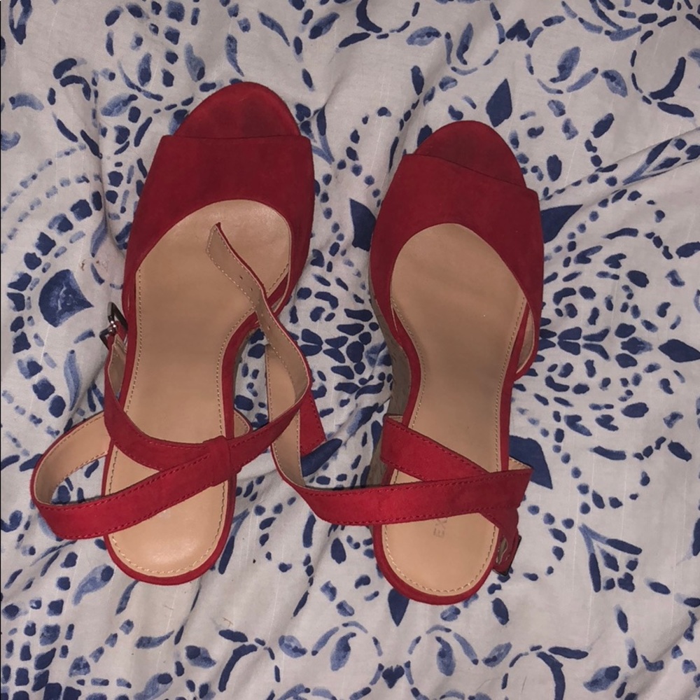 Red suede wedges from express